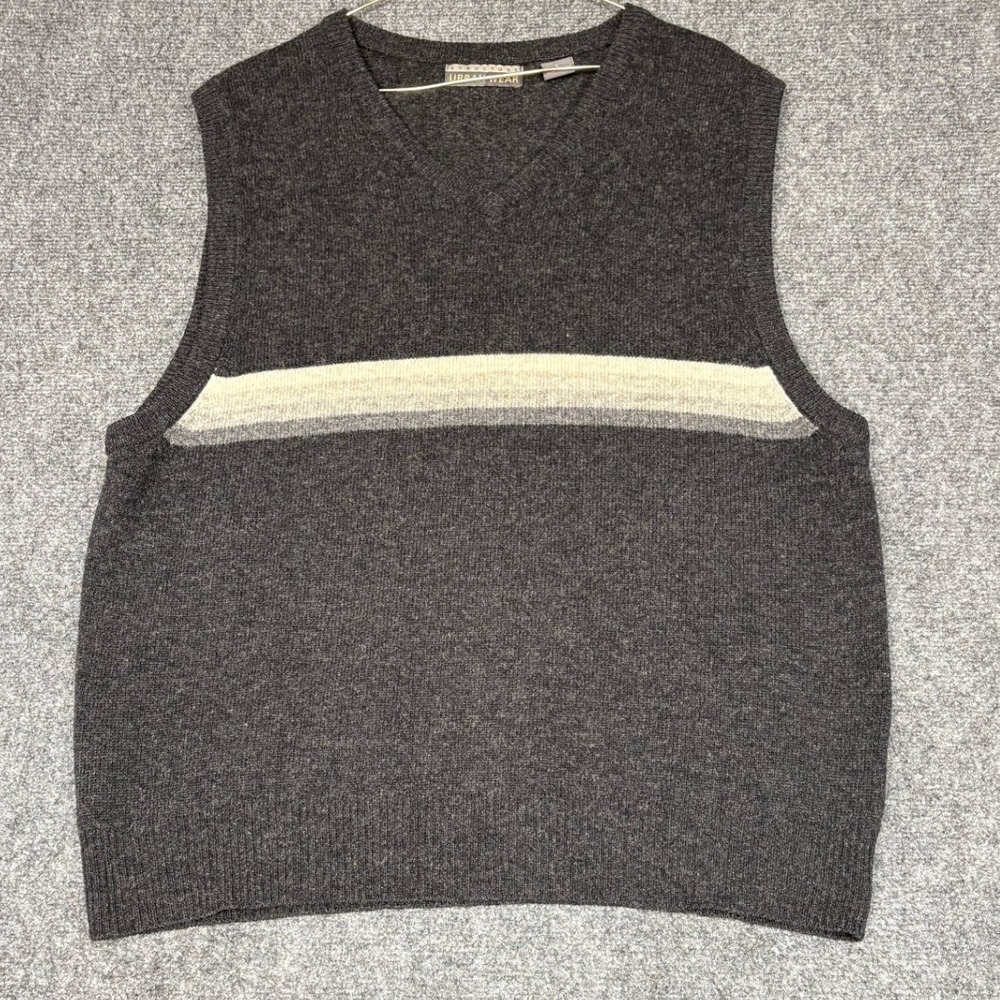 Structure Sweater Vest Mens L Grey Striped Lambswool V-Neck Knit Urban Wear